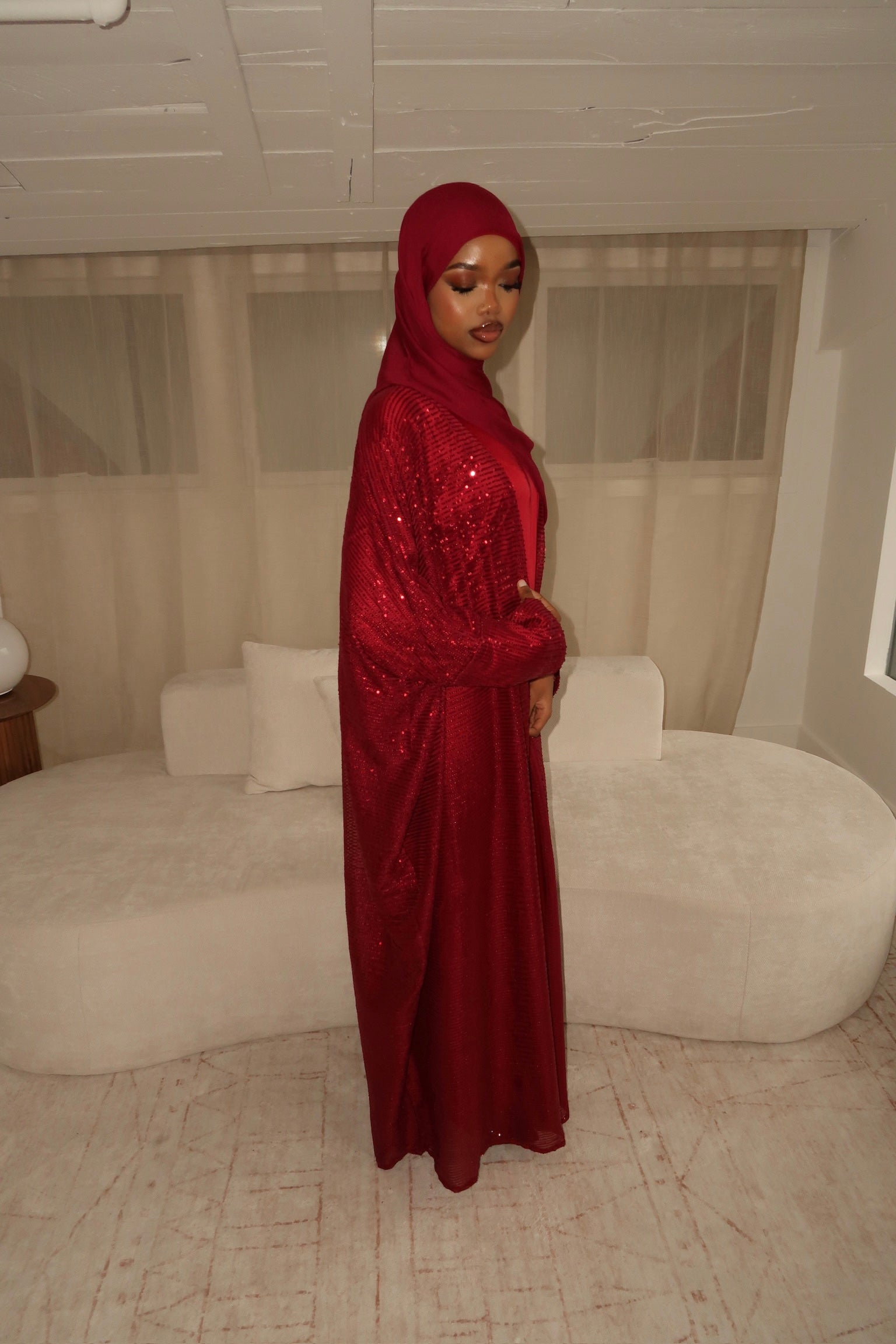 Red Sequin Abaya